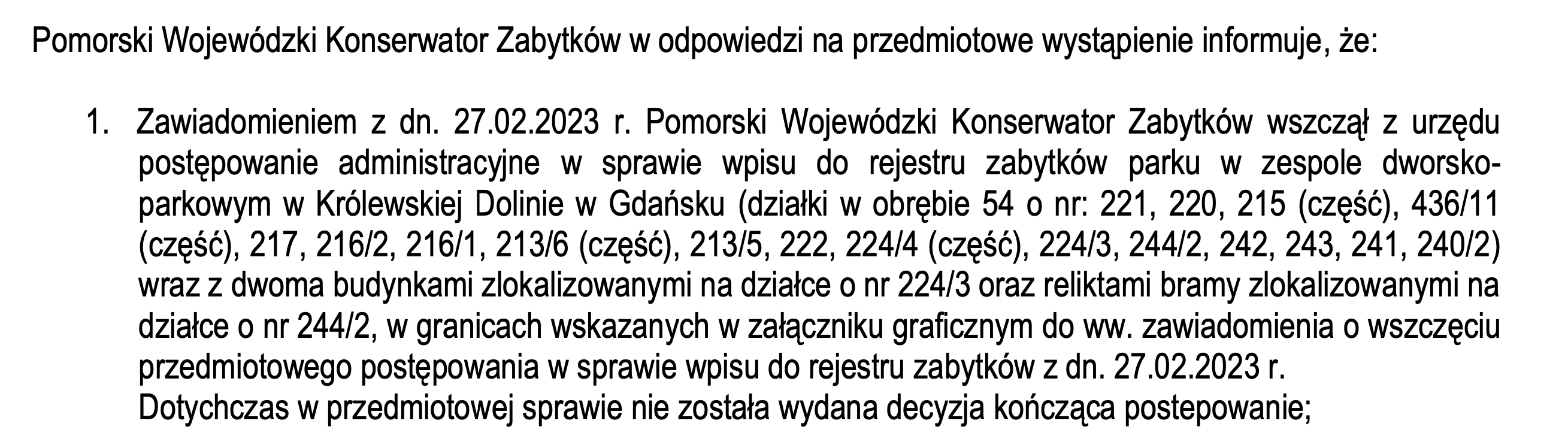 Potwierdzenie wszczęcia procedury wpisu do rejestru zabytków